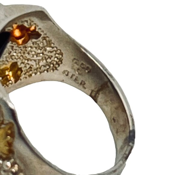 Black Hills Sterling Silver & Onyx Men’s Eagle Ring W/12K Gold Leaves (R357) - Picture 6 of 7